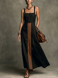 Tori | Damska sukienka maxi w stylu vintage, czarno-brązowa