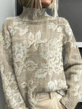 Brenda | Damski ponadczasowy sweter z golfem vintage w kwiaty