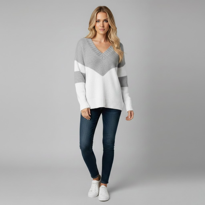 Rain | elegancki sweter damski z dzianiny z dekoltem w serek, prosty krój na co dzień