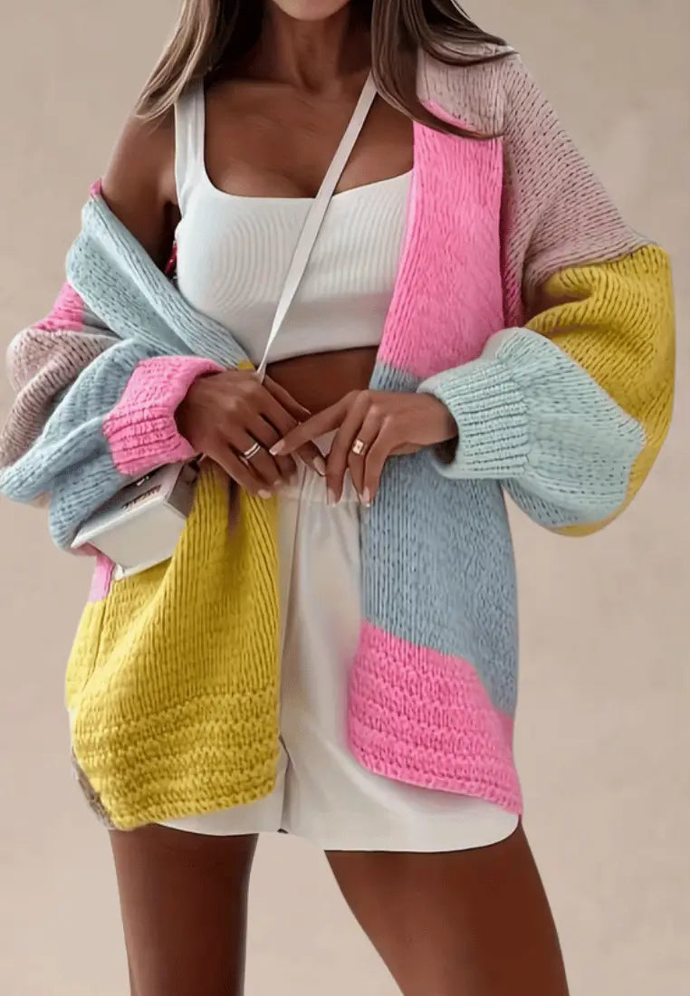 Gemma - Pastelowy kardigan damski oversize z miękkiej dzianiny bez zapięcia