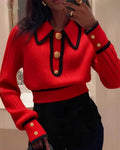 Zelda | Casualowy damski krótki sweter polo w stylu colorblock, nowoczesny i swobodny fason