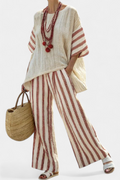Syd | Komplet damski elegancki w stylu boho z rustykalnym topem w paski