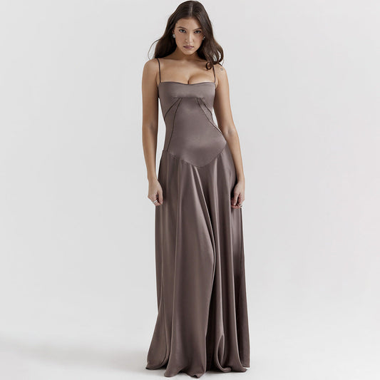 Olivia | Elegancka sukienka satynowa maxi z wiązaniem na plecach
