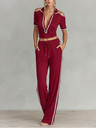 Carroll | Damski komplet dresowy bordowy z dzianiny crop top cold shoulder