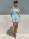 Emily | Kombinezon damski jasnoniebieski off-shoulder z bufiastymi rękawami