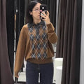 Ariel | Sweter damski z długim rękawem, nadruk, kołnierzyk polo i guziki