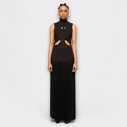 Ingrid | sukienka maxi damska elegancka z wycięciami i plisowanym dołem