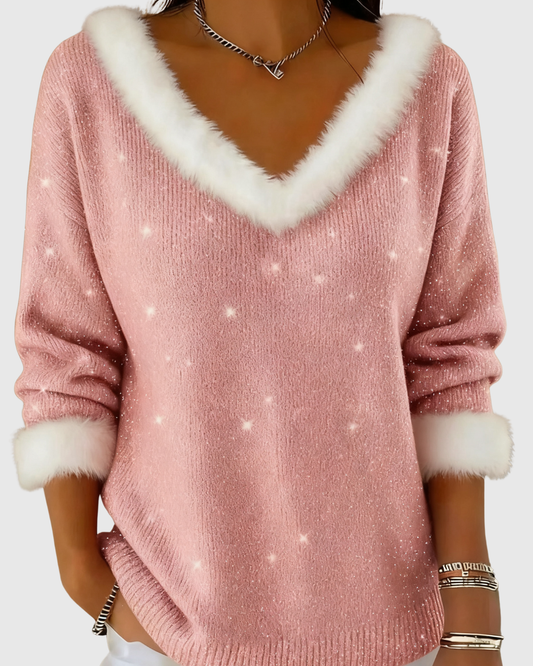 Solvara - Damska V Neck Sweter | Długi rękaw