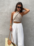 Lillie | Top damski halter krótki bez rękawów z krzyżowanym przodem