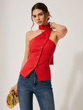 Harmony | Damski top halter z bawełny i lnu z ozdobnymi kieszeniami