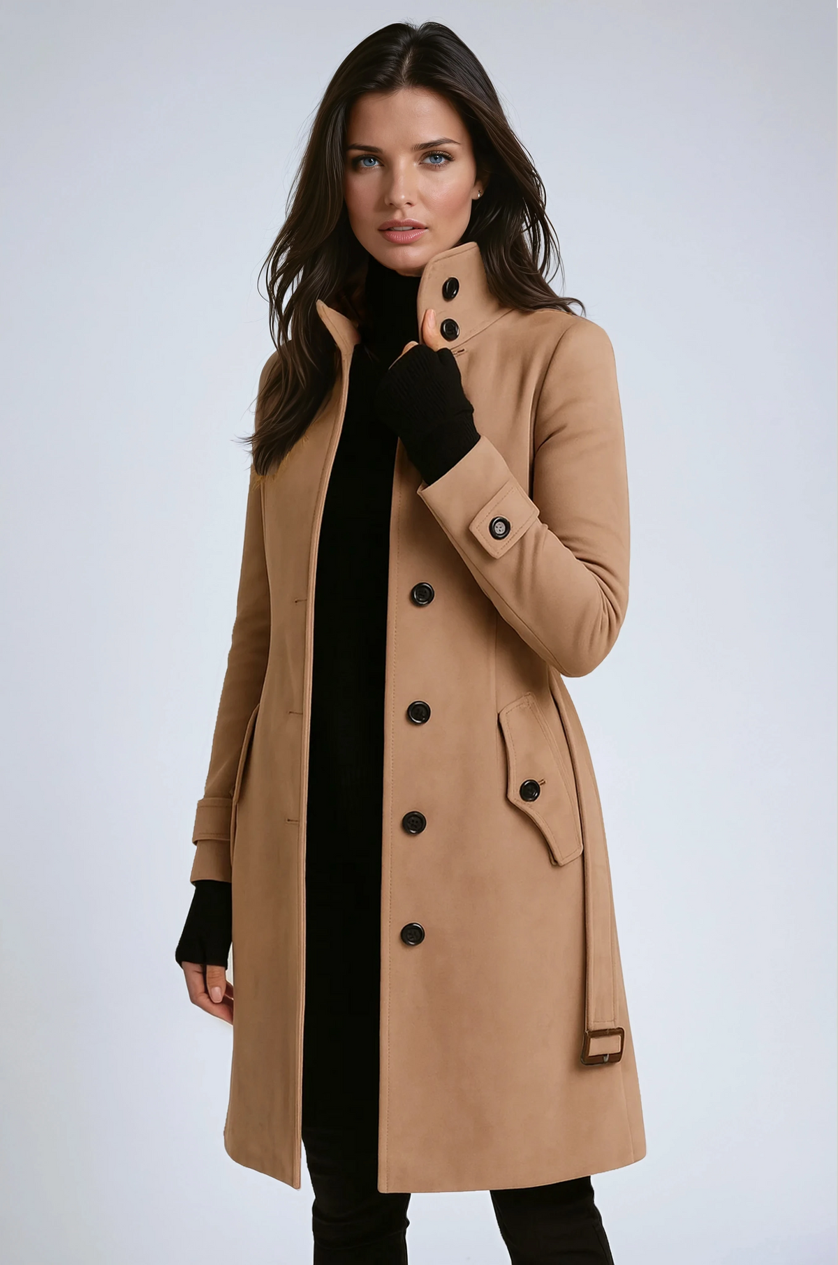 Elena | Elegancki trenchcoat zimowy z wysokim kołnierzem