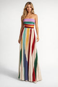 Rosaleen | Sukienka maxi damska wielokolorowa bez ramiączek elegancka letnia boho