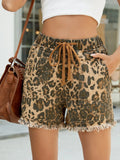 Danielle | Women's leopard-print denim shorts with a drawstring waist