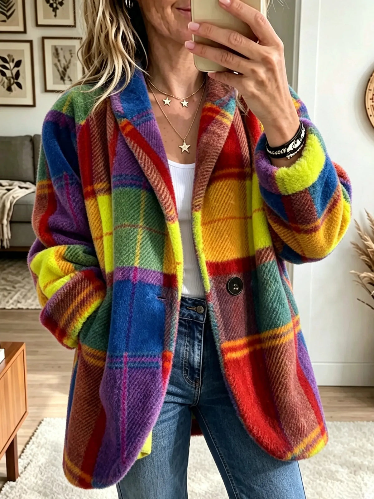 Felicja | Kurtka damska w kolorową kratę oversize