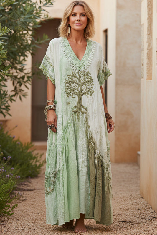 Jadwiga | Sukienka damska maxi | Styl boho z delikatnym haftem