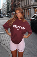 Rosalie | Damski t-shirt oversize czerwony velvet wygodny streetwear