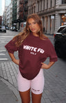 Rosalie | Damski t-shirt oversize czerwony velvet wygodny streetwear