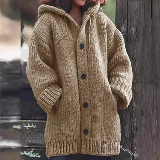 Katarzyna - Damski sweter kardigan z grubej dzianiny