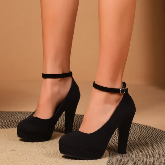 Aurelia - Damskie czółenka na słupku z paskiem – eleganckie buty na obcasie