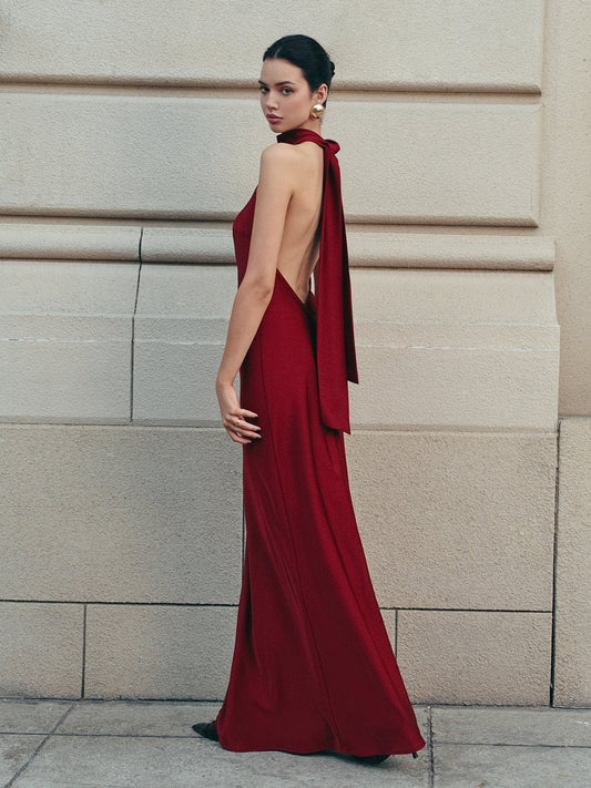 Teresa | Sukienka wieczorowa z odkrytymi plecami i wiązaniem, elegancka zmysłowa