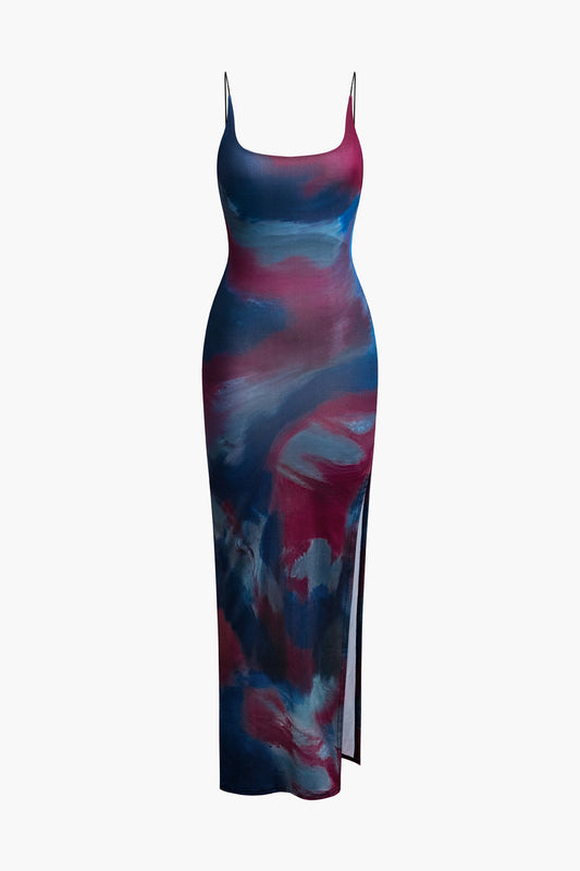 Patience | sukienka maxi damska tie-dye z odkrytymi plecami i rozcięciem