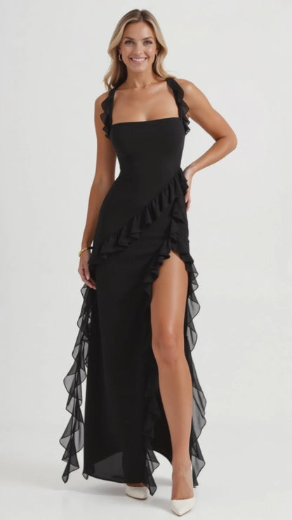 Laura | Elegancka falbankowa sukienka maxi