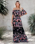 Lexi | Czarna sukienka maxi w kwiaty elegancka letnia